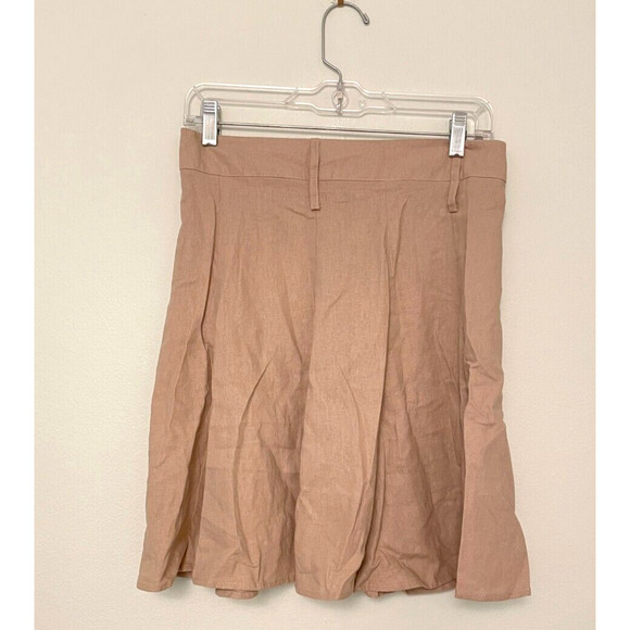Vintage Juniors Skirt Medium Tan Linen Blend Pleated Neutral Lagenlook 90s Y2K - Picture 1 of 6